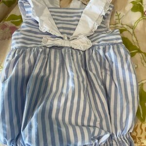 The Beaufort Bonnet Company Light Blue and White Striped Baby One-Piece